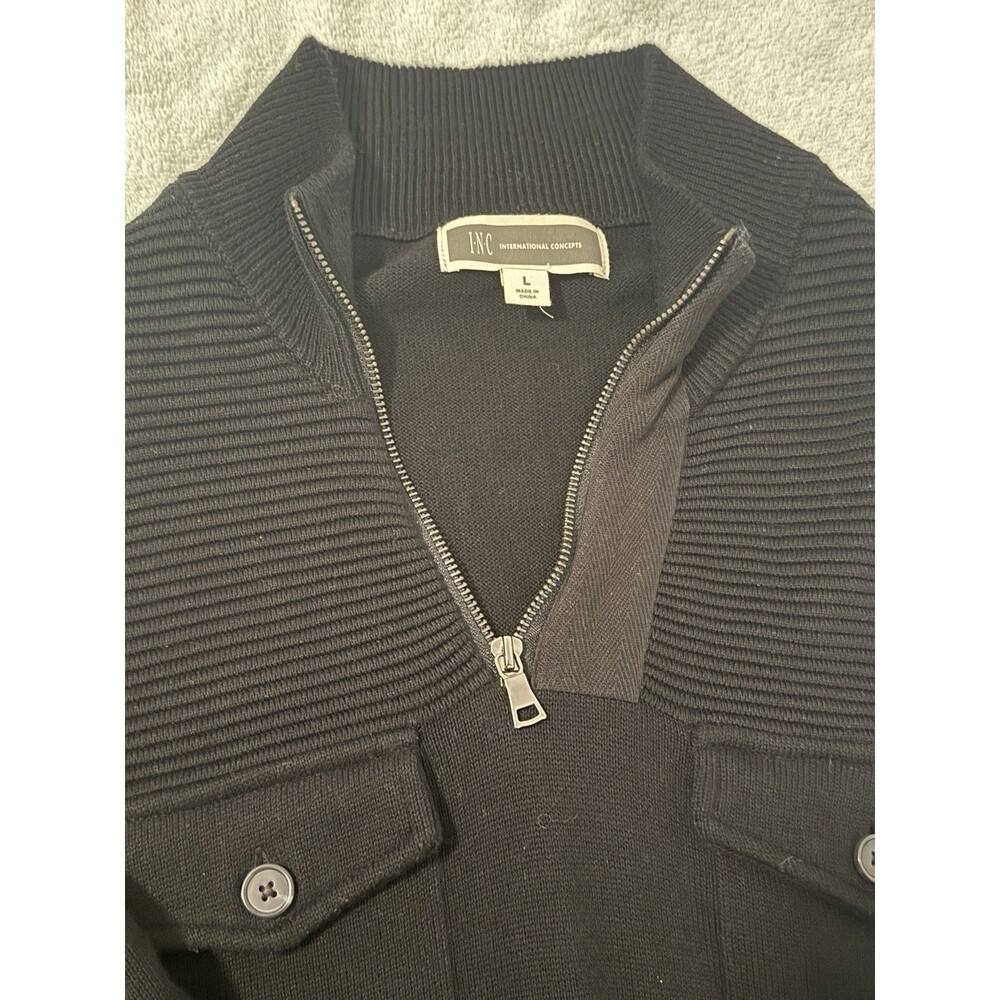 INC International Concepts 1/4 Zip Ribbed L/S Sweater Men’s Size L Black - Picture 2 of 5